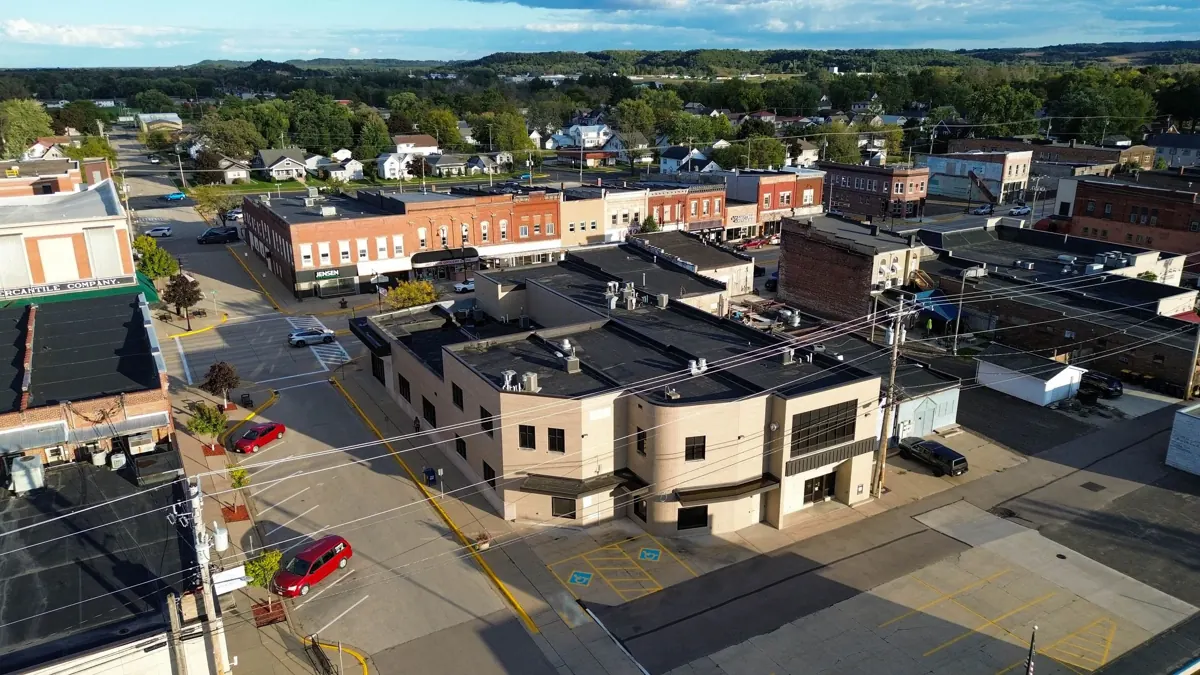 Aerial view of a commercial building